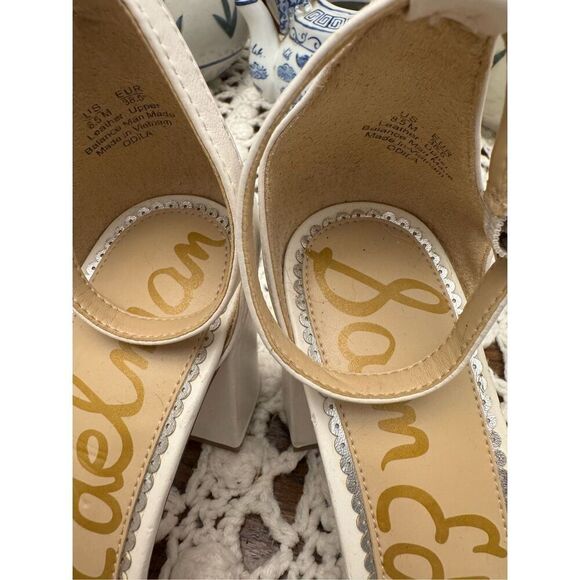Sam Edelman white 3 inches heel sandal size 8.5 leather upper and balance man ma - Picture 7 of 9